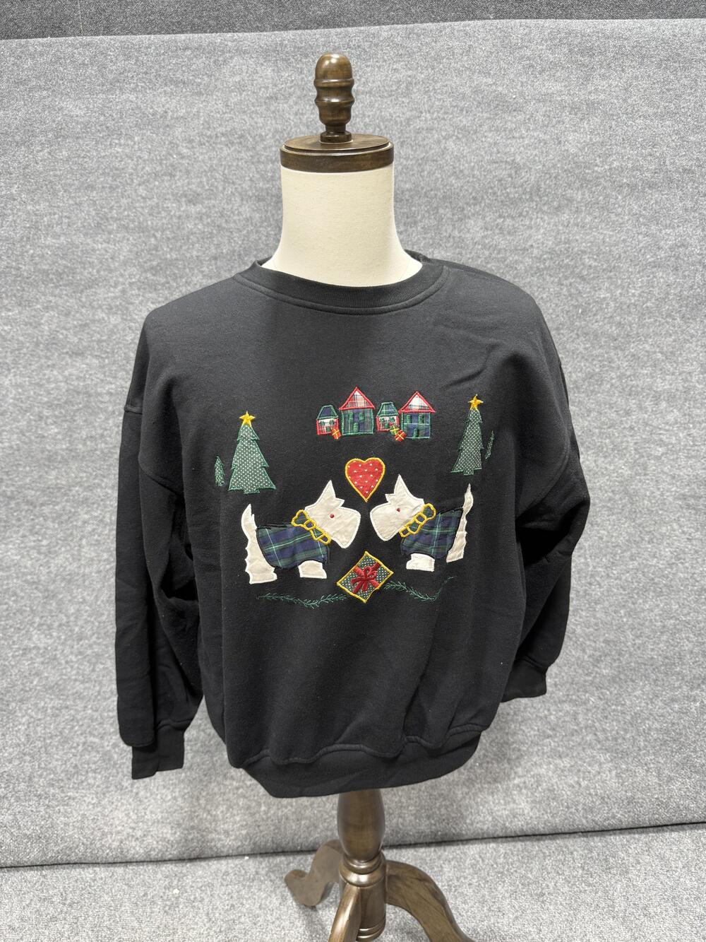 Vintage Separate Issue Sweatshirt Womens Large Black Christmas Dog Holiday Top